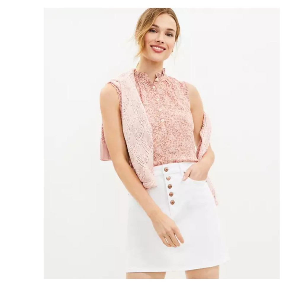 LOFT Button Front Denim Skirt In White Wash